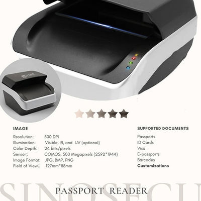 Escaneador de passaporte OCR de cinco megapixels com profundidade de cor de 24 bits e função de leitura RFID